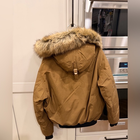 NWT The Kooples Brown Bomber puffer Jacket with Fur Hood - Real GOOSE DOWN - Picture 2 of 5
